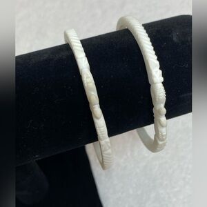Bengali Carved Shell Bangles from India- set of two white